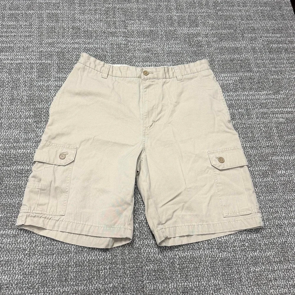 Chaps Mens Cargo Shorts Khaki Tan Cotton Twill Multi Pocket Size 34